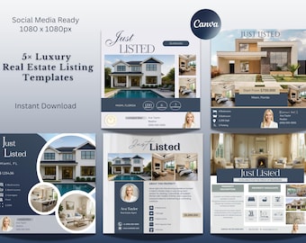Just Listed Real Estate Templates (5 Pack) | Editable Canva