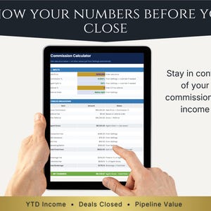 Income Tracker for Realtors: real estate KPI dashboard on Google Sheets with real-time earnings and commission tracking.