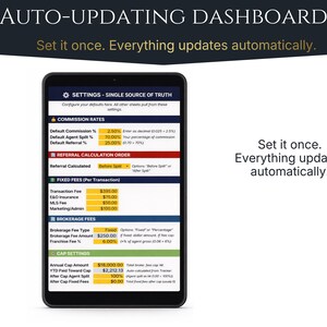 Income Tracker for Realtors: real estate KPI dashboard on Google Sheets with real-time earnings and commission tracking.