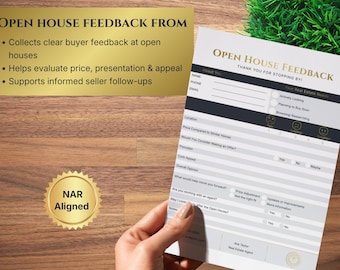 Formulario de comentarios de puertas abiertas para agentes inmobiliarios / Hoja de comentarios de exhibiciones inmobiliarias / Plantilla editable de Canva