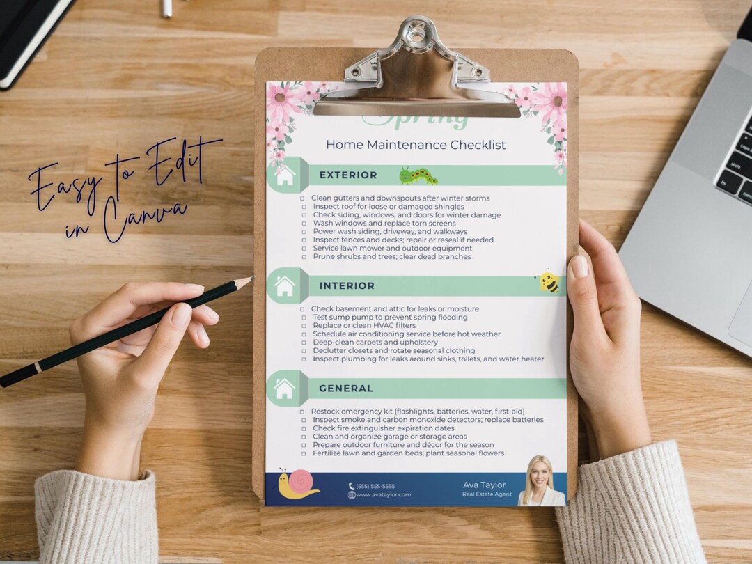 Spring Home Maintenance Checklist | Easy Home Checklist | Editable ...