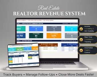 Sistema de seguimiento de ingresos para agentes inmobiliarios / Control de comisiones, Panel de ingresos (Descarga digital)