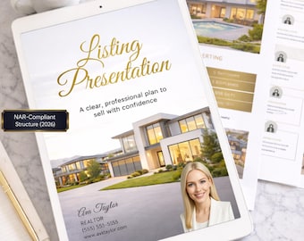 Plantilla de presentación editable de Canva para agente inmobiliario: Consulta de listados