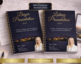 Paquete de presentación para compradores y vendedores / Sistema de consulta inmobiliaria / Explicación de la compensación del comprador 2026 / Canva editable