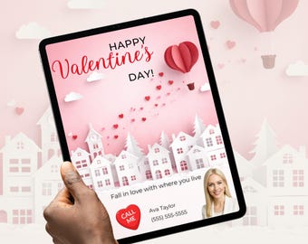 Publicación de San Valentín para agentes inmobiliarios en redes sociales / Plantilla de Instagram para inmobiliarias / Canva editable