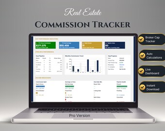 Rastreador de comisiones / Hoja de cálculo de ingresos para agentes inmobiliarios / Rastreador de límite de comisiones de corredores / Panel de control