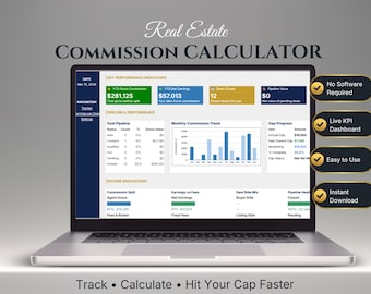 Calculadora de comisiones inmobiliarias en Google Sheets / Rastreador de ingresos de agentes inmobiliarios / Rastreador de límite de comisiones para corredores inmobiliarios 2026