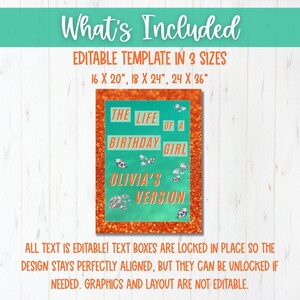 Digital download includes Canva link and instructions for editable birthday welcome sign template – available in three printable sizes.