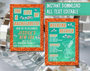 Showgirl Bachelorette Party Invitation: Editable Canva Template (Digital Download)