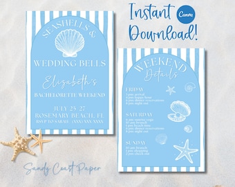 Seashells and Wedding Bells - Editable Invitation Template | Bachelorette Party Invite | Instant Digital Download
