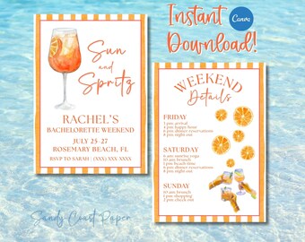 Sun and Spritz | Bachelorette Party Invitation Template | Bachelorette Printable | Instant Download