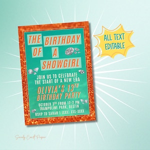 The Birthday of a Showgirl | Birthday Party Invitation Template | All Text Editable | Instant Download