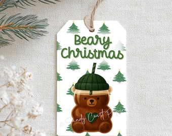 Beary Christmas Gift Tags Printable | Coffee Cup Bear Inspired | 2x3.5" Holiday Tags | Instant Download