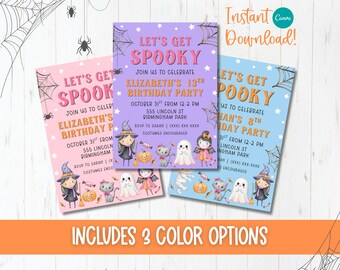 Halloween Birthday Invitation Template | Editable Canva Invite | Kids Spooky Birthday Party | Instant Download