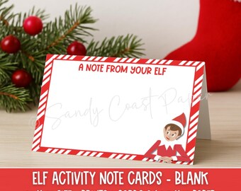 Christmas Elf Activity Cards | Blank Folded Note Cards | 4 Different Designs | PDF - Instant Download