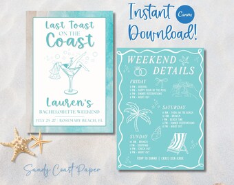 Bachelorette Party Invitation Template: Last Toast on the Coast (Digital Download)