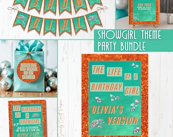 Showgirl Theme Party Bundle | Editable Invitation, Banner (Printable Templates)