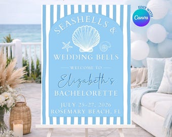 Seashells and Wedding Bells | Editable Welcome Sign Template | Coastal Bachelorette Party Printable | Instant Download