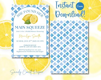 Main Squeeze Lemon Bridal Shower Invitation – Canva Editable Template (Digital Download)
