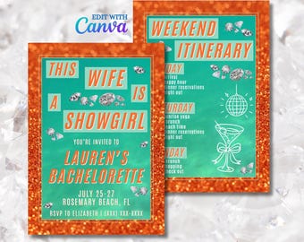 This Wife Is A Showgirl | Bachelorette Party Printable | Editable Invitation & Itinerary Template | Instant Download