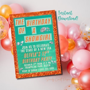 The Birthday of a Showgirl | Birthday Party Invitation Template | Instant Download