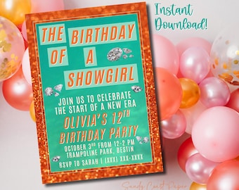 The Birthday of a Showgirl | Birthday Party Invitation Template | Instant Download