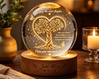Retirement Tree of Life Crystal Night Light with Gift Box,Personalized Thank You Gift for Colleague/Teacher/Boos/Her,Year-End Thank You Gift