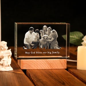 Personalized 3D Crystal Photo with Light Base, Custom Laser Etched Glass Picture Gift for Women Men Anniversary Birthday Memorial Pet Lover