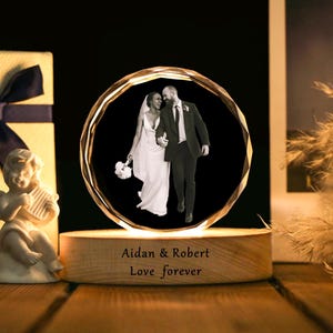 Custom Wedding 3D Crystal Photo gifts,Anniversary Gifts for her,Personalized 3D Crystal Photo Portrait LED,Engraved Crystal Photo With Light
