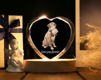 Personalized Pet Photo Portrait 3D crystal carving with light,Custom Crystal Photo Christmas GiftS,Gifts for Dog Lovers Pet Memorial Gifts.