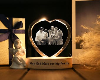 Personalized 3D Crystal Photo with Light , Custom Laser Etched Crystal Picture Christmas Gifts for her Anniversary family Memorial Pet Lover