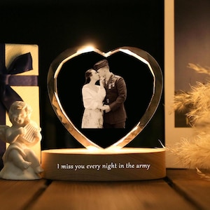 Personalized 3D Crystal Anniversary gift,Couple Photo Engraved Crystal for her,Custom farewell gift for my husband before he joined the army