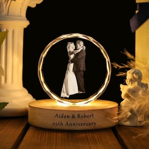 3D Crystal Photo Anniversary Gift for her,Personalized 3D Crystal Photo Portrait LED,Engraved Crystal Photo With Light,Custom Wedding gifts.