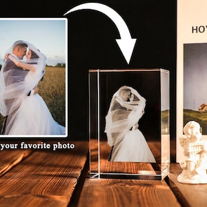 Personalized Cube 3D Crystal Photo Portrait,Custom Engraved Crystal Photo With Light,3D Crystal Photo Wedding Gift,Anniversary gifts for her