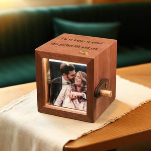 Personalized Photo Flipbook Animation Box,Creative Anniversary gifts,Custom wooden Photo Book with Light,Custom Crank Photobox Picture Box