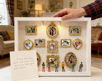 Spersonalizowane pudełko w kształcie miniaturowego muzeum z oświetleniem LED, pudełko z ramką na zdjęcia w stylu muzeum, prezent rocznicowy w formie ramki na zdjęcia od żony dla męża.