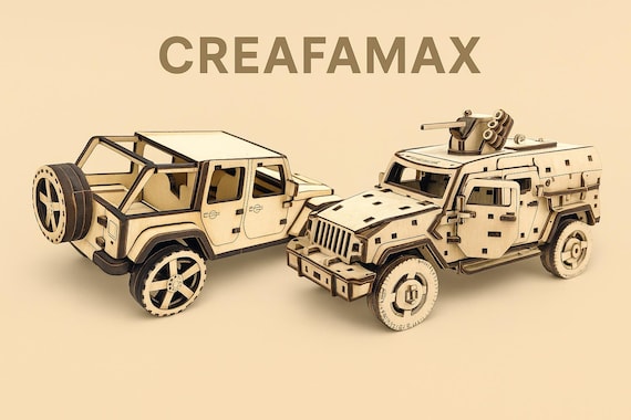 Jeep & Véhicule Militaire – Modèles Découpe Laser 3mm Bois MDF CNC - Fichiers SVG Voitures Tout-Terrain 4x4