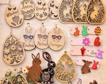 Mega Bundle 50+ Easter Laser Cut Files SVG DXF LBRN Personalized Ornaments Bunny Egg Wood LightBurn
