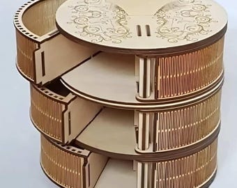 Rotating Wooden Jewelry Box – Round Drawer Organizer – Laser Cut File SVG DXF LightBurn – 3mm (2 Models Bundle)