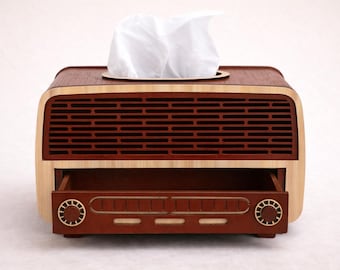 Vintage Radio Tissue Box – Laser Cut File with Drawer – SVG DXF LightBurn – 3mm Wood