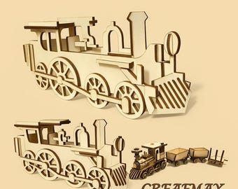 Trains – 2 Models – 3D Laser Cut Files – SVG DXF Digital Download – 3mm MDF