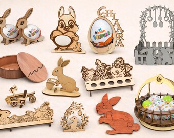 20+ Easter Laser Cut Files SVG DXF LBRN Bunny Egg Basket Puzzle Wood LightBurn 3mm 4mm