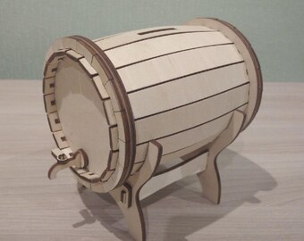Barrel Piggy Bank Laser File – SVG DXF LightBurn – Wooden Coin Bank DIY – Gift Decoration