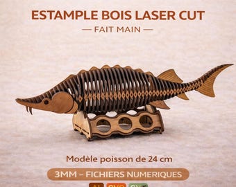 3D Wooden Fish Skeleton Laser Cut File SVG DXF LBRN | 24cm Fish Model | Wood Sculpture