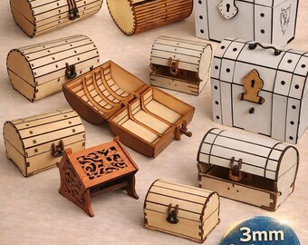 Holzkisten – 5 lasergeschnittene SVG-DXF-Modelle – 3 bis 5 mm MDF