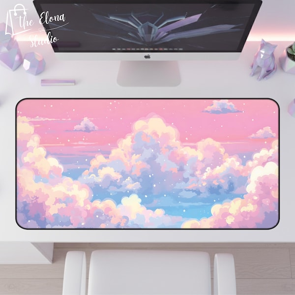 Dreamy Pastel Clouds Desk Mat XL | XL Gaming Mousepad | Pink Blue Dreamy Sky Mousepad | Aesthetic Office Decor | Kawaii Lofi Desk Mat