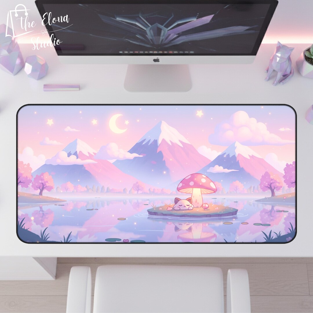 Kawaii Lofi Dream Desk Mat | XL Gaming Mousepad | Cute Cat Mushroom ...