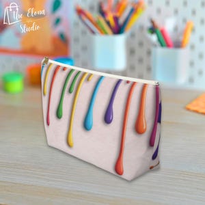Artistic Paint Drip Accessory Pouch, Pencil Case w T-bottom, Painter&#39;s Organizer Bag, Makeup Cosmetic Storage, Artist Gift