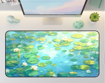 Lily Pond Desk Mat XL - Aesthetic Water Lilies Pad - XL Extended Gaming Mouse Pad - Nature Art Office Decor