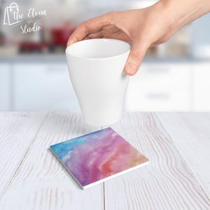 Watercolor Ceramic Coaster Set, Artistic Coasters for Home Decor, Unique Gift for Coffee Lovers, Stylish Table Accessories, Custom Coaster